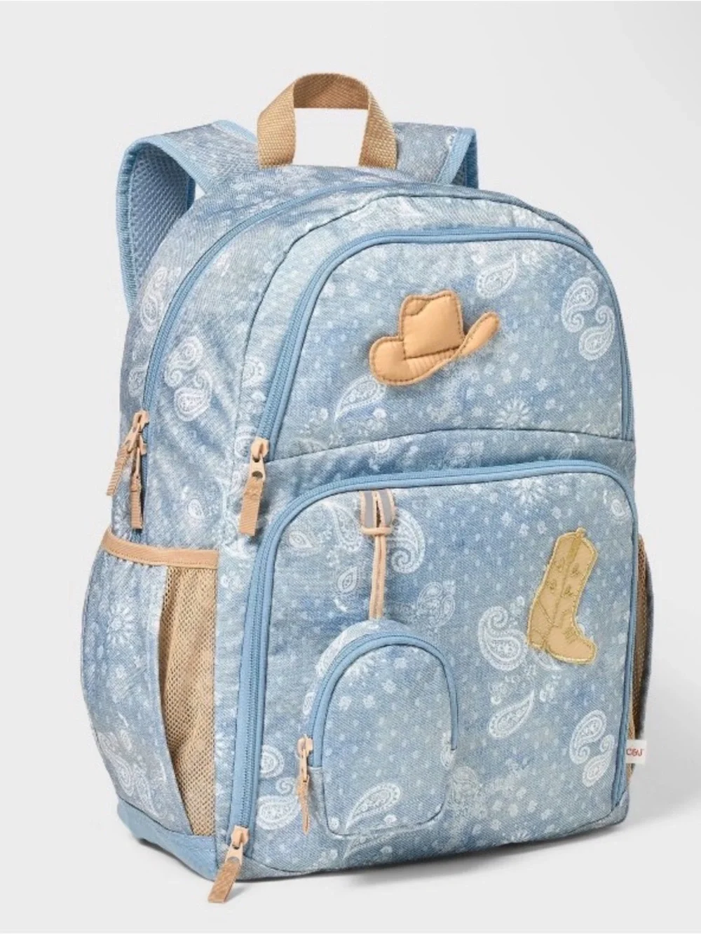 Cat & Jack Light Blue Paisley Cowboy Backpack with Tan Accents
